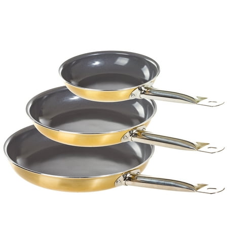 Healthy Non Stick Gold Ceramic 3 pcs. Induction Bottom Frying Pan Skillet