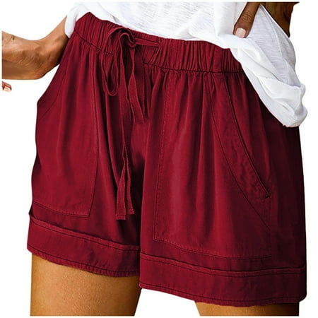 Womens Comfy Drawstring Splice Casual Elastic Waist Pocketed Loose Shorts Pants Women s plus Size Swim Shorts Womens Exercise Shorts Short Jean Shorts for Women Sexy Skirt with Shorts underneath for