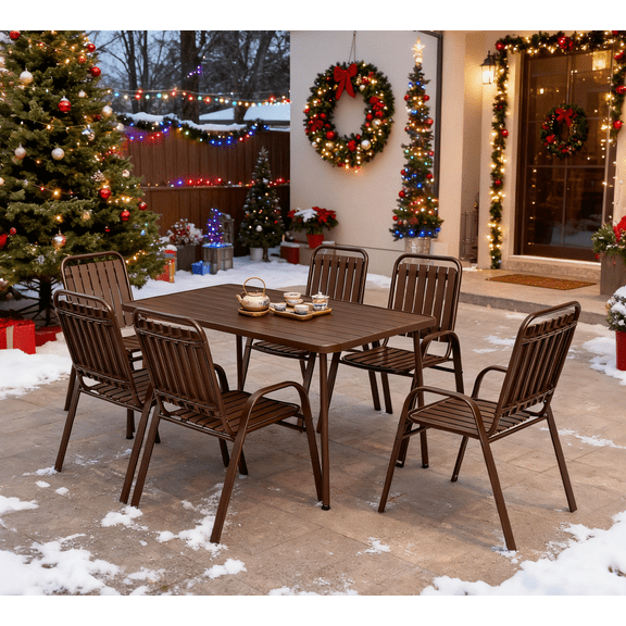 Segmart 7-Piece Patio Dining Set Clearance, Outdoor Furniture Set With Table and Six chairs, All-Weather Outdoor Conversation Set, Porch,gardens, swimming, balconies,brown