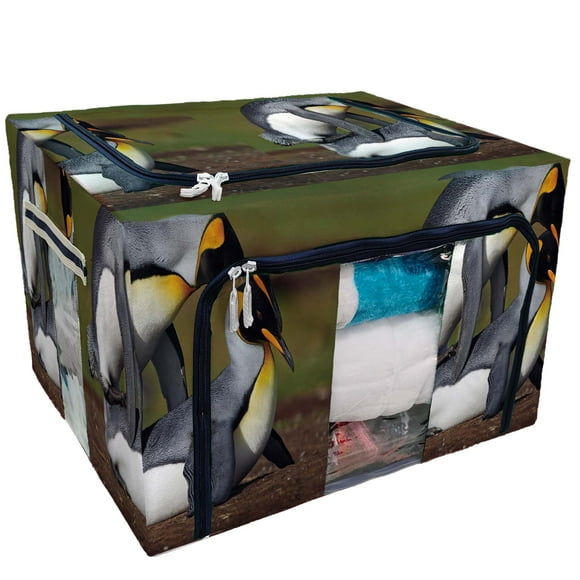 EREHome penguins Wild birds Wildlife Falkland Island Atlantic ocean Storage Bag Clear Window Storage Bins Boxes Large Capacity Foldable Stackable Organizer With Steel Metal Frame For Clothes,Closets