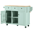 thumbnail image 3 of Tcbosik Rolling Kitchen Island with Drop Leaf Top, 53.1" Storage Cabinet with 2 Doors and 3 Drawers, Prep Table with Adjustable Shelf, Towel Holder and Spice Rack, Space Saving, Mint Green, 3 of 10