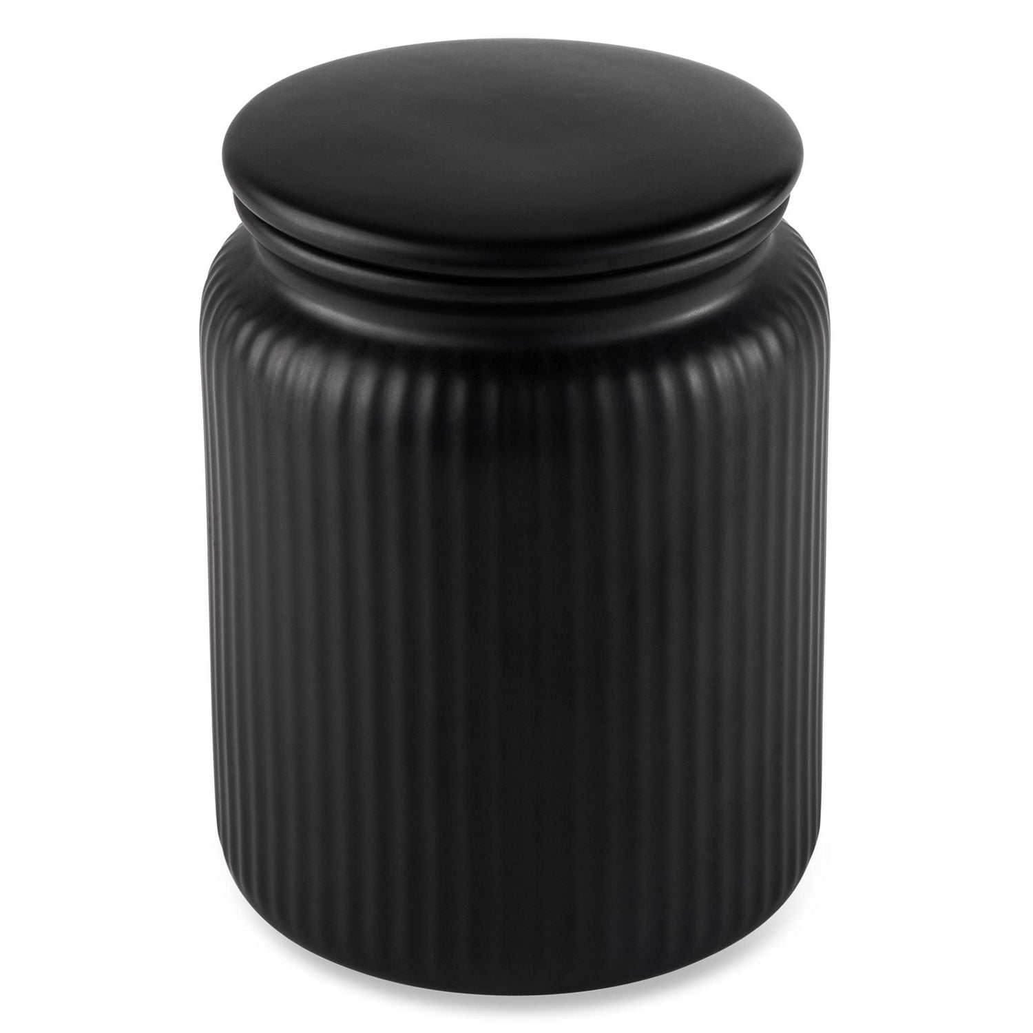 Thyme & Table, Medium Ceramic Black Ribbed Kitchen Organization Jar, Black, Canister