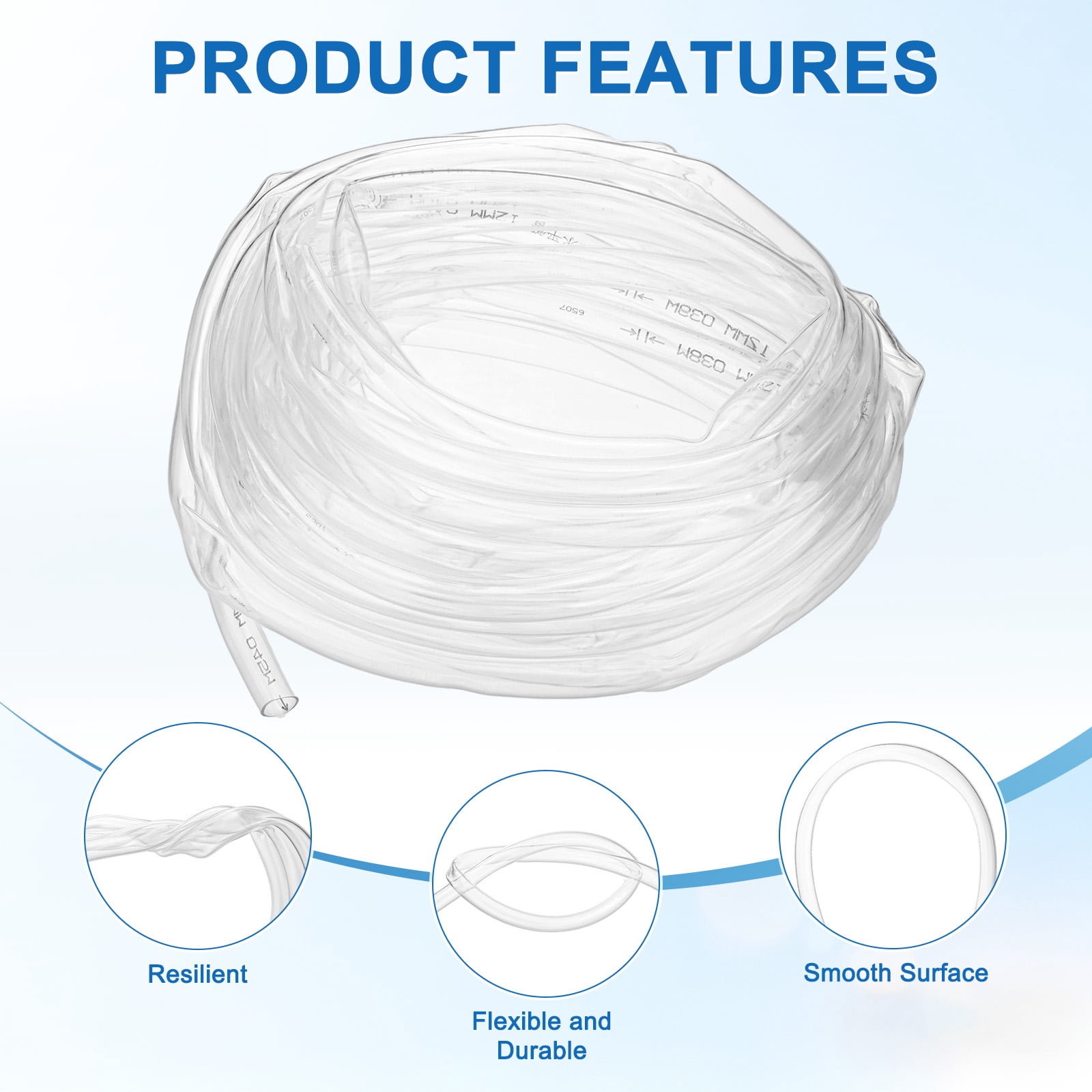 Uxcell Vinyl Tubing 0.47" ID x 0.55" OD 30ft Flexible Plastic Tube With 2 Hose Ties, Lightweight Hybrid Hose for Water Gardening [Clear]