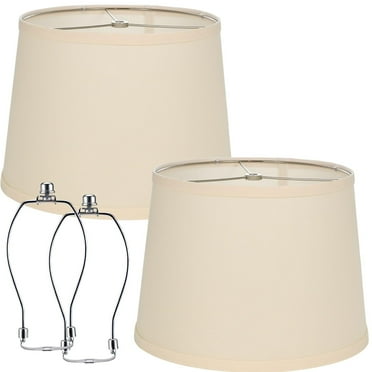 Lamp Shades For Table Lamps - Hand-Crafted Natural Linen Fabric 10" Top x 12" Diam x 9" Tall- Fits Most Light Fixtures Nickel Spider Harp Included - Beige Linen Fabric with Nickel Finish 2-Pack