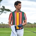 thumbnail image 6 of Vsdgher Vertical Stripes Print Men's Short Sleeve Stretch Polo Shirt, Moisture-Wicking Performance Polo Shirt, 6 of 8