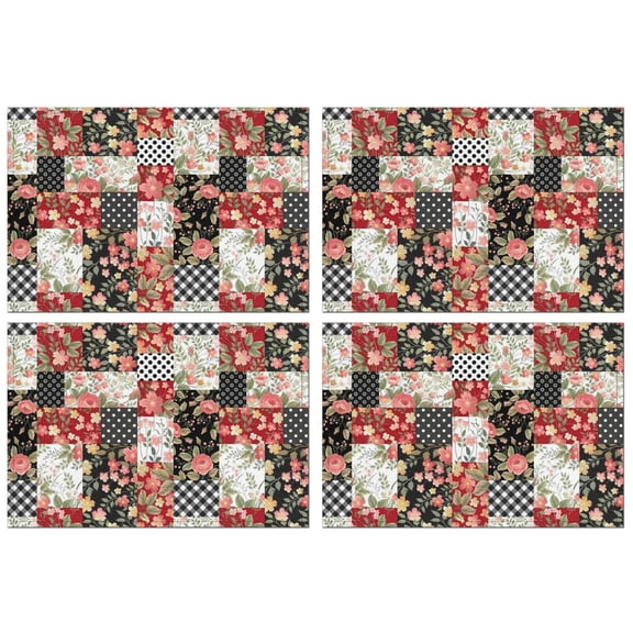 Pioneer Flower Floral Print Pattern Summer Placemats Table Placemats Set Of 4-Linen Kitchen Washable Placemats Table Mats 12x18 Inch Non-Slip Heat Resistant