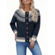 thumbnail image 2 of Suéter de cuello redondo para mujer, blusa informal holgada, suéter de estilo étnico de manga larga para mujer, cárdigan con cuello abotonado, blusa para mujer, 2 of 6