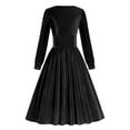 thumbnail image 2 of XFLWAM Wedding Guest Dress for Women Velvet Square Neck Long Sleeve Cocktail Party Dress 1950s Retro Rockabilly Audrey Hepburn A-Line Swing Dress Black L, 2 of 6