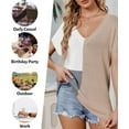 thumbnail image 3 of OwnShow Women's Summer Batwing Short Sleeve Sweater V Neck Lightweight Knit Color Block Pullover Tops, 3 of 6