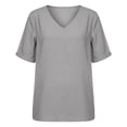 thumbnail image 4 of YMNXA Women's T Shirt Short Sleeve V Neck Solid Color Comfortable Breathable Loose Fit Tee Top For Casual Daily Wear,Grey,S, 4 of 5