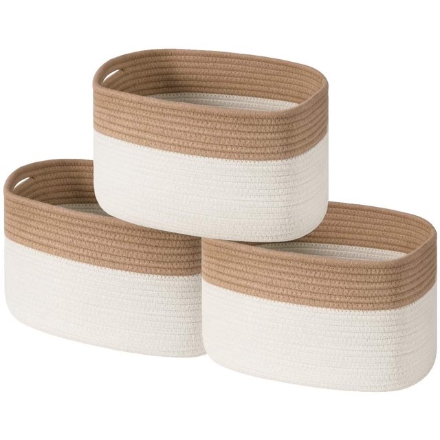 Juego de 3 cestas de almacenamiento de cuerda de algodón, organizador de cubos de almacenamiento, 15 x 10 x 9 pulgadas