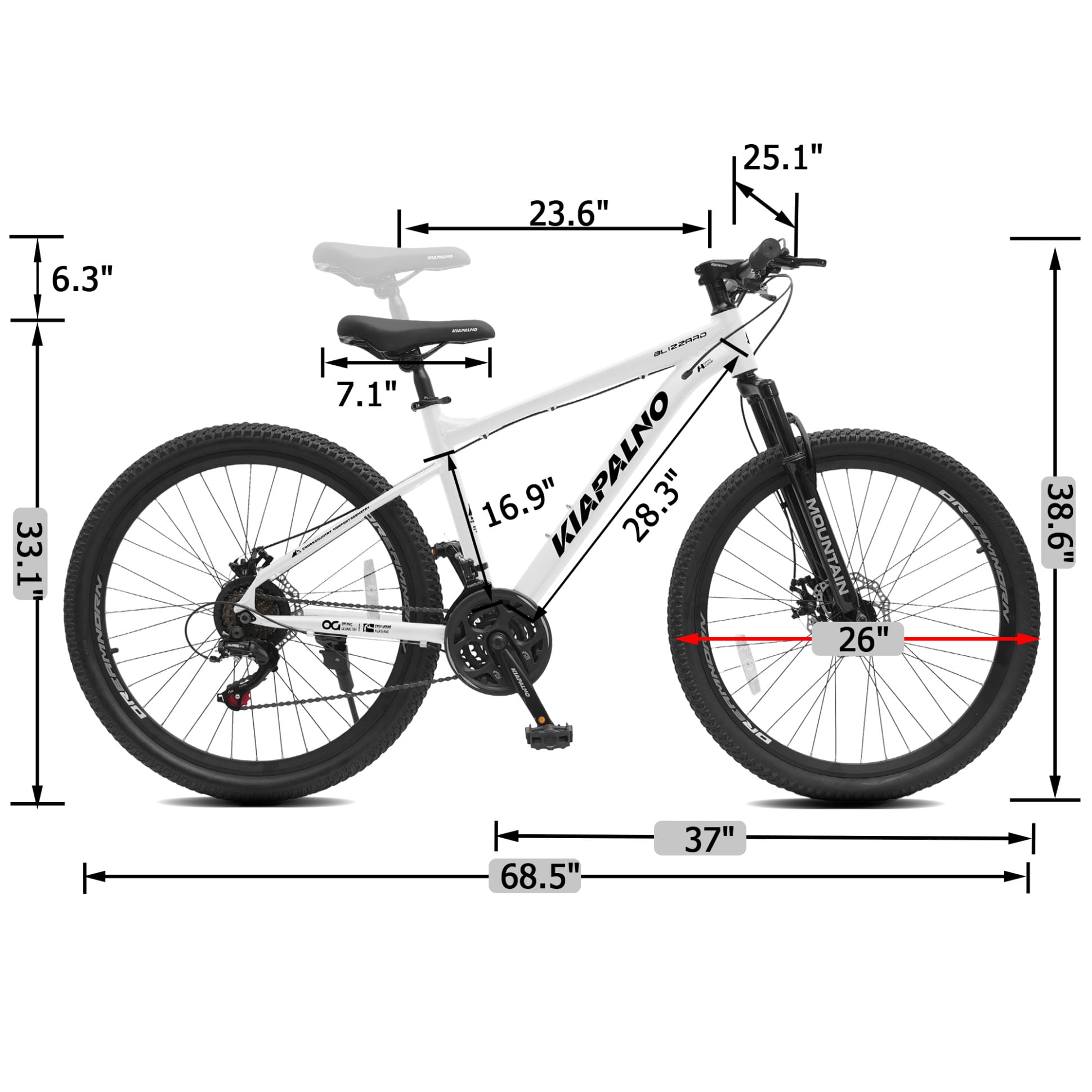 26 Inch Mountain Bike with 21-Speed, High-Carbon Steel MTB Bicycle with Dual Disc Brakes and Ergonomic Seat for Men Women Adult, White