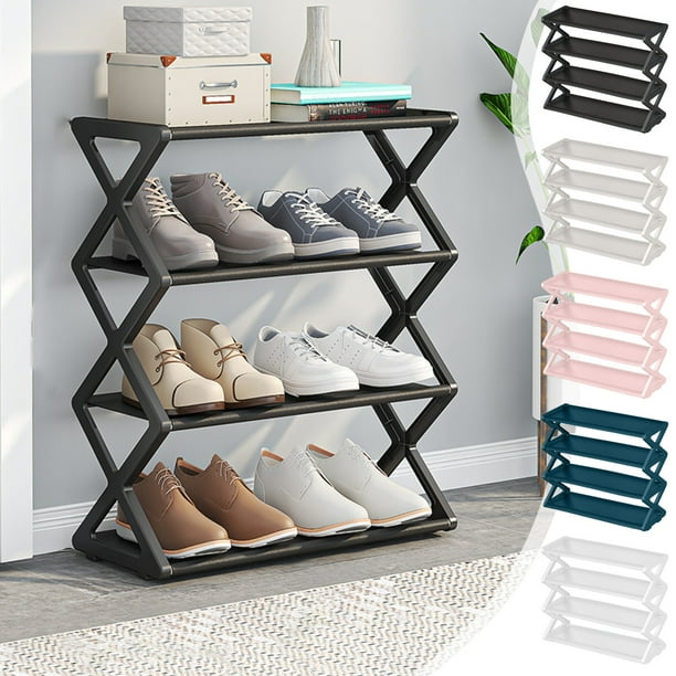 Zapatero Moderno Tipo X, Zapatero con Ensamblaje de Tubo de Acero Doble con Almacenamiento Multicapa, Estante para Dormitorio En Rosa, Gris, Verde Militar, Negro, Blanco, 49,5 X 42 X 18,5 Cm, Fácil d
