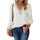 thumbnail image 1 of Jersey Costuras De Encaje Cuello En V Mangas Largas Abullonadas Casual Cómodo Gasa Mujer Top Blanco M, 1 of 7