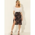 thumbnail image 3 of INSPIRE CHIC Falda Midi Acampanada Con Dobladillo Asimétrico De Cintura Alta Con Estampado Floral Para Mujer Negro S, 3 of 5
