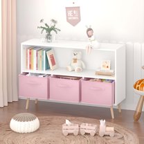 Innovation Works Kids Bookcase with Collapsible Fabric Drawers,Children's Book Display,Toy Storage Cabinet Organizer