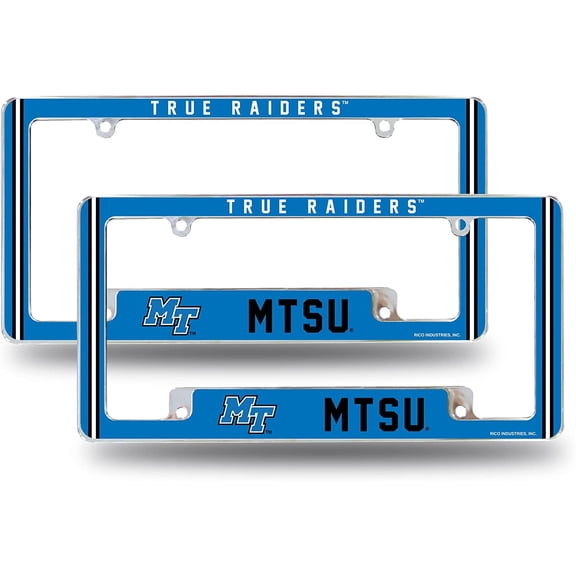 Middle Tennessee State NCAA Blue Raiders (Set of 2) Chrome Metal License Plate Frames with Bold Full Frame Design