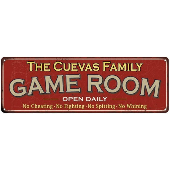 The Cuevas Family Gift Red Game Room Metal 6x18 Sign 206180038624