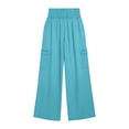 thumbnail image 5 of Dxzfnsa Pants for Women Comfy Wide Leg High Waisted Elastic Flowy Summer Pants, Womens Casual Solid Color Smocked Waist Trousers with Pockets, 5 of 6