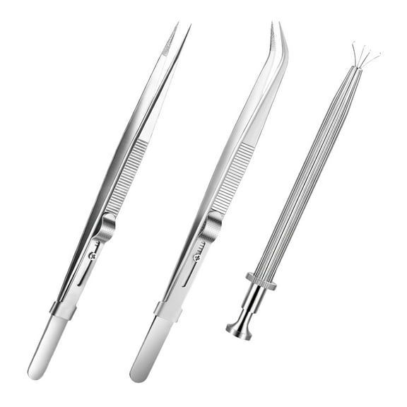 FELTECHELECTR Silver Set Tweezers For Jewelry Making With Extended Handle Feature