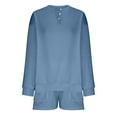 thumbnail image 3 of IROINNID Sweatsuit For Women 2 Pieces Set Round-Neck Blouse Long Sleeve Tops Sweatshirt Shorts Casual Suit Sets Sport Outfits Set,Navy, 3 of 4