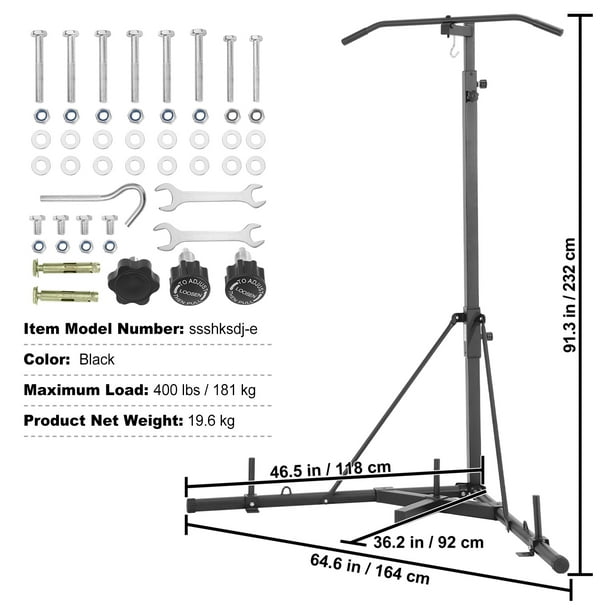 VEVOR 2 in 1 Punching Bag Stand Steel Heavy Duty Workout Equipment Adjustable Height Boxing Punching Bag Stand with Pull Up Bar Freestanding Sandbag Rack Holds Up to 400 lbs for Home