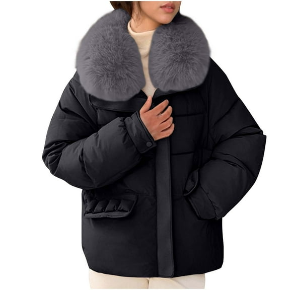 Women's Winter Coat Hooded Jacket Casual Solid Long SLeeve Fashion Loose Puffer Jackets