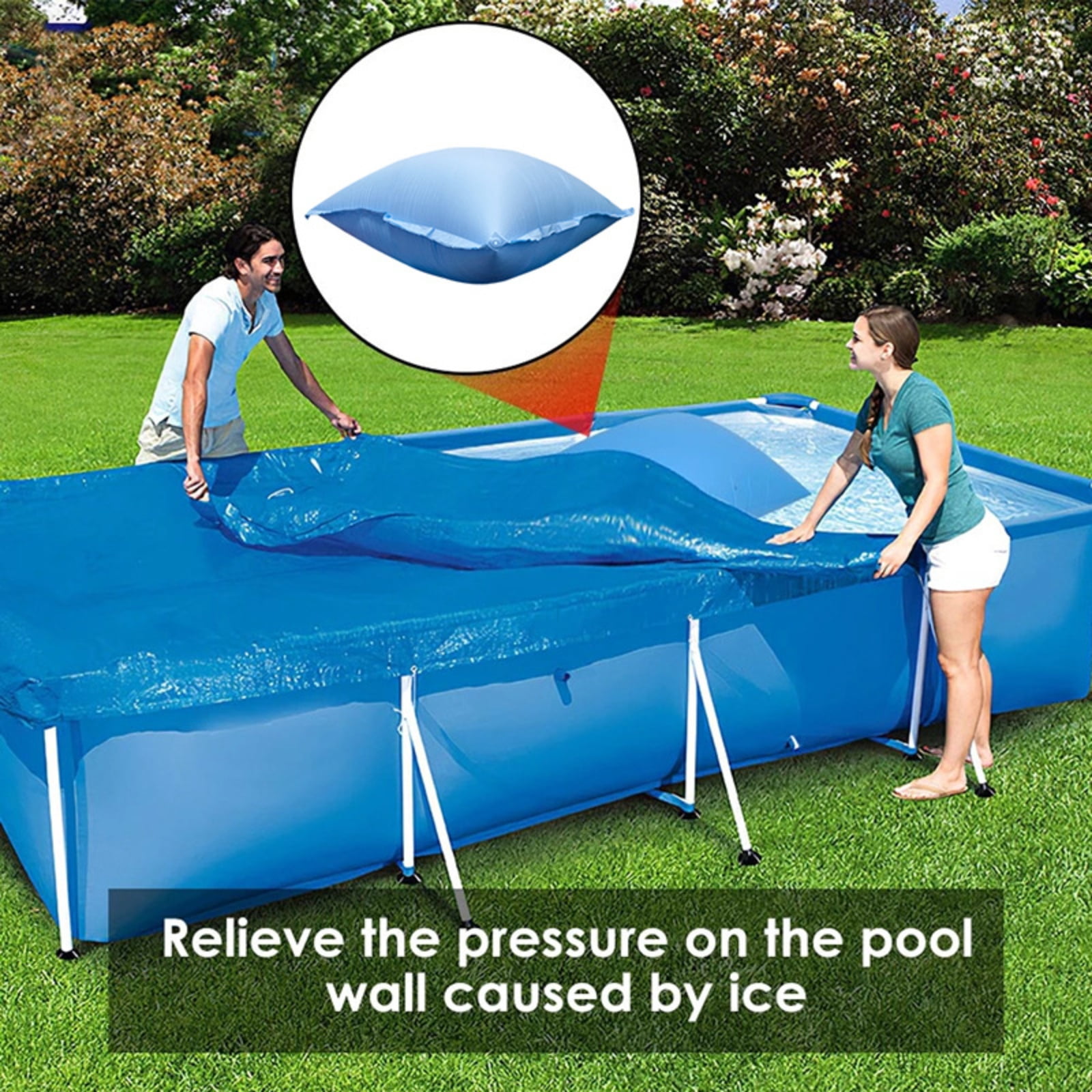 Square Inflatable Winter Pool Cover Pillow for Above Ground Pools, Cold-Resistant Winterizing Air Pillow, Heavy Duty Protective Pillow for Outdoor Swimming Pool Winter Cover