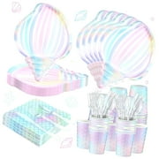 FREEAMG 144 Pcs Party Essentials Tableware Mermaids Themed Decor Under the Sea Party Dinnerware Collection Includes Plates Napkins Cups Spoons Knives for Shower Birthday Celebration( Style)