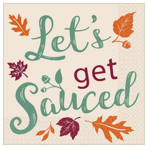 Amscan Paper Fall Let's Get Sauced Beverage Napkins, 5" x 5"