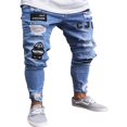 thumbnail image 1 of Fashion Men‘s Ripped Skinny Jeans Destroyed Frayed Slim Fit Denim Pants Zipper Blue M, 1 of 5