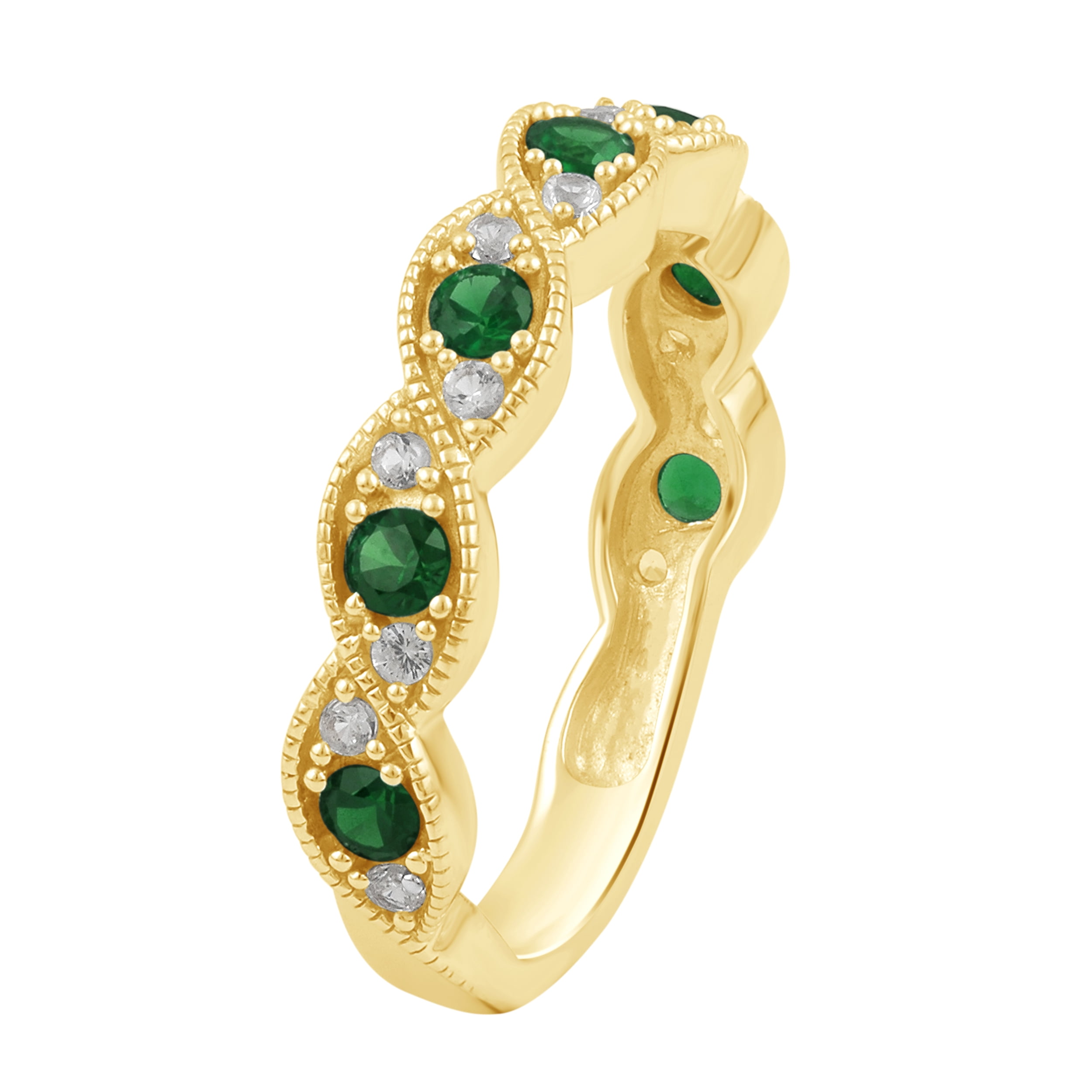 Diamond Accent And Emerald Gold Tone Sterling Silver Anniversary Band