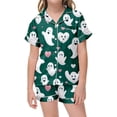 thumbnail image 2 of Outfit Sets for Girls Halloween Cute Trendy Print Silky Short Sleeve Shirt Shorts Loungewear 2 Piece Outfits Size 2-3Y, 2 of 4