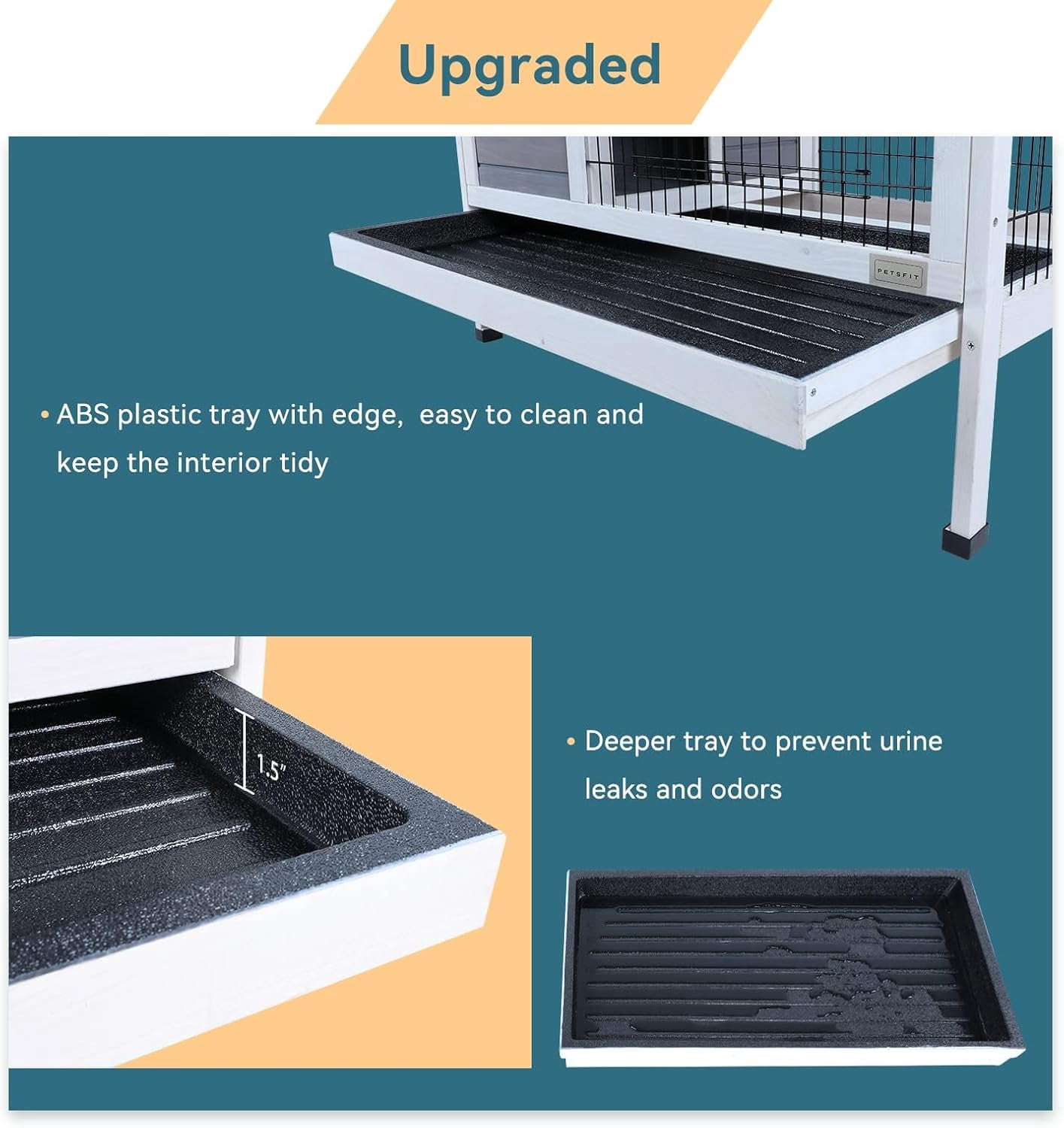 Petsfit Spacious Comfortable Rabbit Hutch Small Animal Cage with Ventilation and Pull Out Tray for Indoor and Outdoor