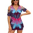 thumbnail image 1 of Hauts à Manches Courtes pour Femmes Col Rond Bretelles Creuses Tees Streetwear Papillon Animal Mignon Motif Coloré Yeux Roses et Bleu Sarcelle, 1 of 4
