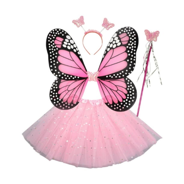 Conjunto de disfraz de hada para niñas, decoración de ropa, alas de mariposa para Halloween y carnaval. Falda de lentejuelas