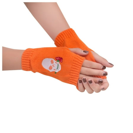 

Dadaria Womens Gloves Winter Women Girl Knitted Arm Fingerless Keep Warm Winter Gloves Soft Warm Mitten Orange Women