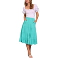 thumbnail image 2 of Faldas midi para mujer INSPIRE CHIC, sólidas, con cintura elástica, en línea A, con volantes y bolsillos, talla L, color teal, 2 of 6