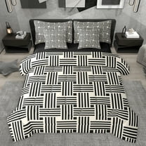 jejeloiu Abstract Vintage Lines 7-Piece Twin Bedding Sets,Geometric Striped Print Bedding Comforter Set,Black Beige Sheet Sets For Teens,Breathable Home Decor Reversible