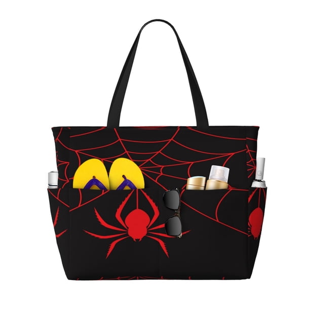 Fotbe Red Spider Bolsa de Viaje para Playa - Resistente al Agua, Bolsa Tote de Gran Capacidad y Ligera con 7 Bolsillos para Mujeres y Hombres