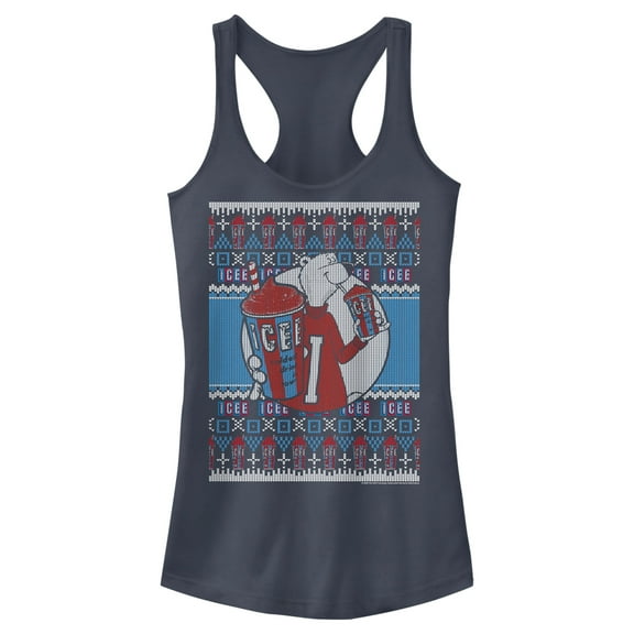 Junior's ICEE Bear Ugly Sweater  Racerback Tank Top Indigo Large