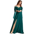 thumbnail image 1 of Vestidos de dama de honor de gasa con cuello en V y tirantes finos personalizados, vestidos formales de dama de honor fruncidos con hombros descubiertos y mangas, 1 of 5
