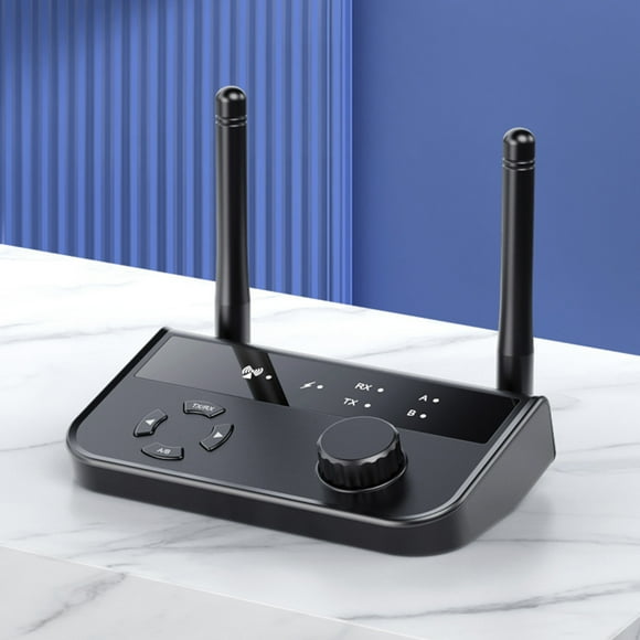 Transmisor receptor Bluetooth 5.3 Adaptador de audio inalámbrico 2 en 1 | Conexión de dispositivo dual | Alta estabilidad de la señal | Coche Hogar Estéreo AUX | Plug & Play | 11x6x2,6cm | Negro