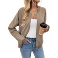 thumbnail image 3 of Women Fall Fashion Oversized Zip Up Sweatshirt Jackets Casual Long Sleeve Bombers Outerwear Winter Outfits Khaki S, 3 of 9