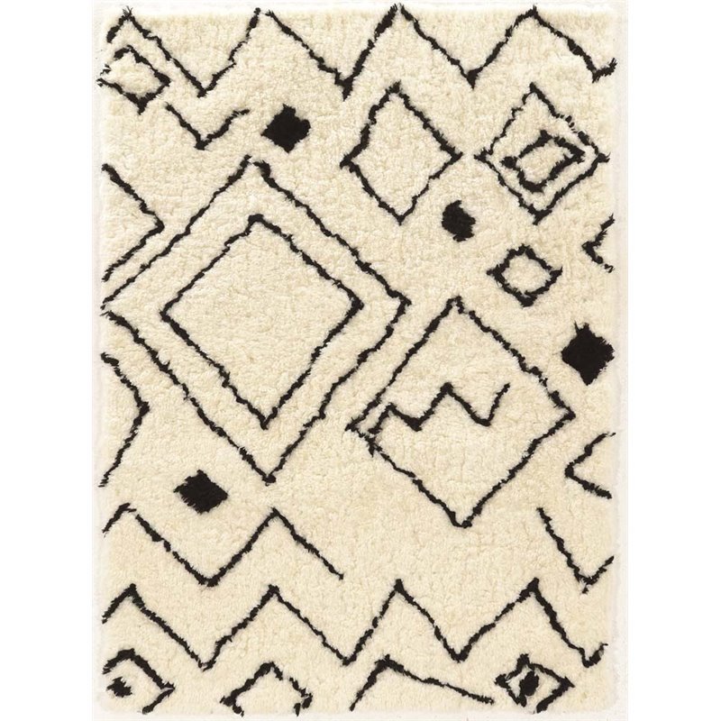 Morocco 5' x 7' Damascus Tufted Shag Rug in Ivory and Black