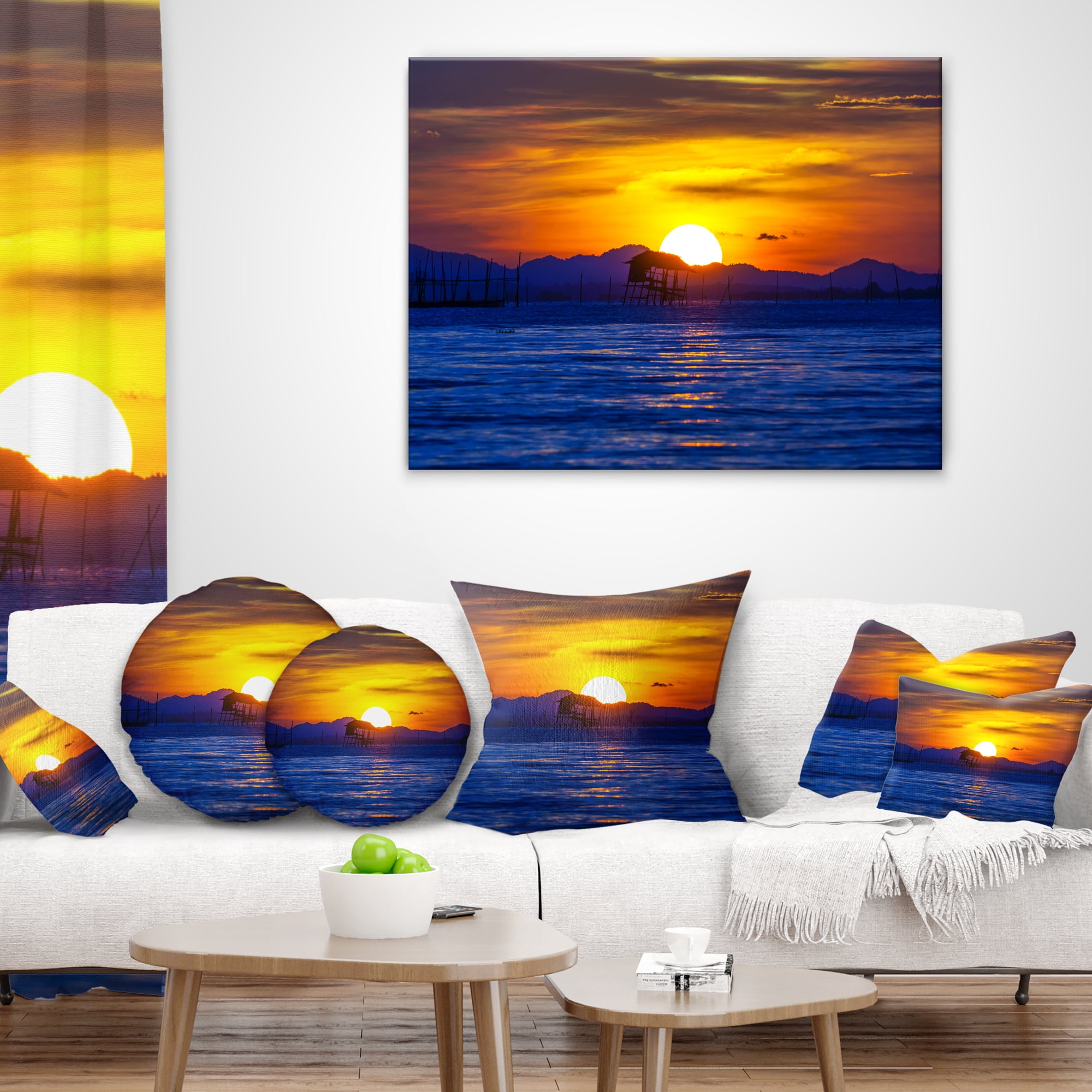Designart Old Wooden Pavilion in Sea - Seascape Throw Pillow - 12x20