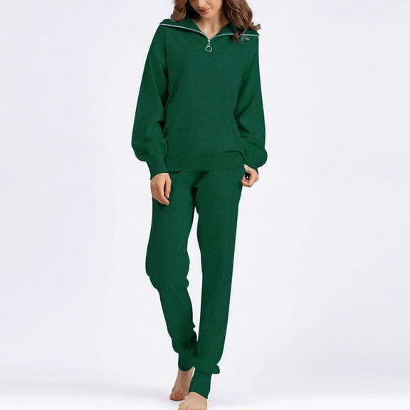 Usmixi Sweatsuits Set for Women Women Quarter Zip Pullover 2 Piece Outfits Long Sleeve Sweatshirt and Jogger Sweatpant Tracksuits Sets Ladies Casual Solid Lounge Matching Sets Under $10