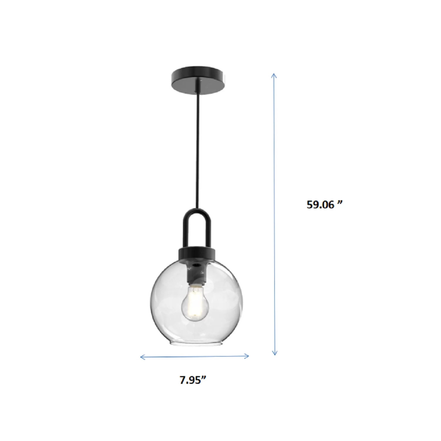 Better Homes & Gardens 59” Black Pendant Ceiling Light, Metal Base Glass Shade, LED Bulb Included