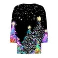 thumbnail image 4 of SYMOID Womens Purple Christmas Top, 3/4 Sleeve Notched V-Neck with Christmas Tree Star Print, Stretch Relaxed Fit Festive Holiday Blouse,Size XL, 4 of 5