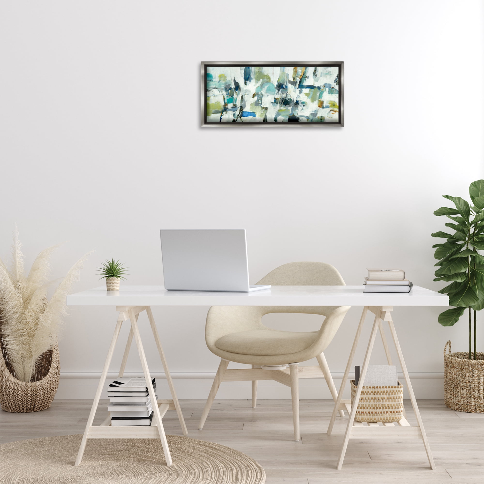 Stupell Industries Chaotic Brush Strokes Layered Abstract Painting Gray Floater Framed Canvas Art Print Wall Art, 25 x 11